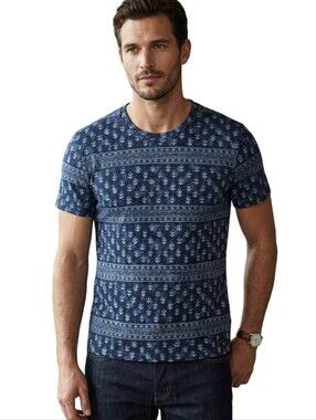 BURBERRY BRIT Blue Indigo Geometric Print Cotton Tee Shirt S